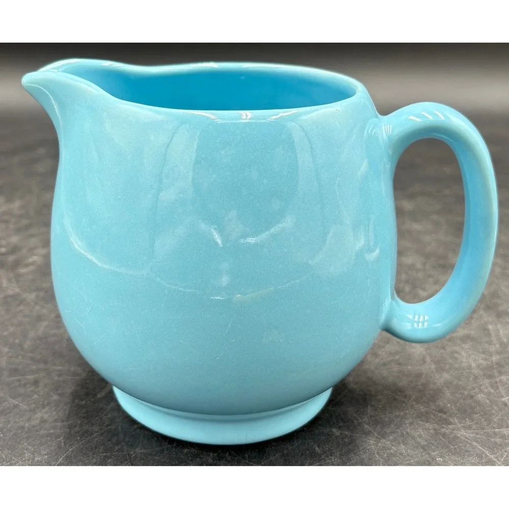 Vintage Sky Blue Ceramic Creamer Pitcher Mid Century Modern Style Pottery